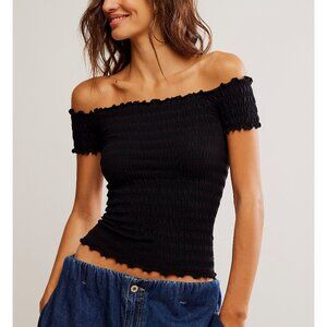 Free People Black Textured Off-Shoulder Camisole